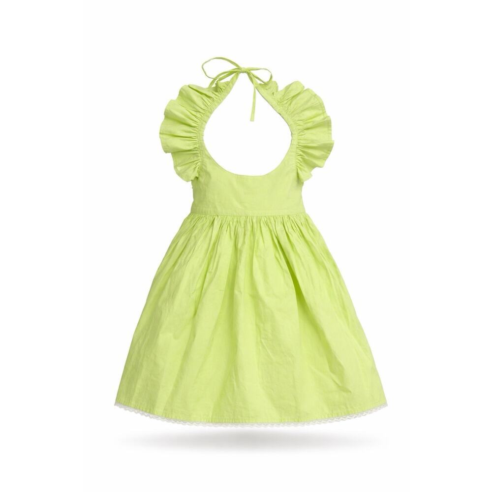 Lacey Lane Girls Lime Green Halter Sundress Ruffle Backless Size 3